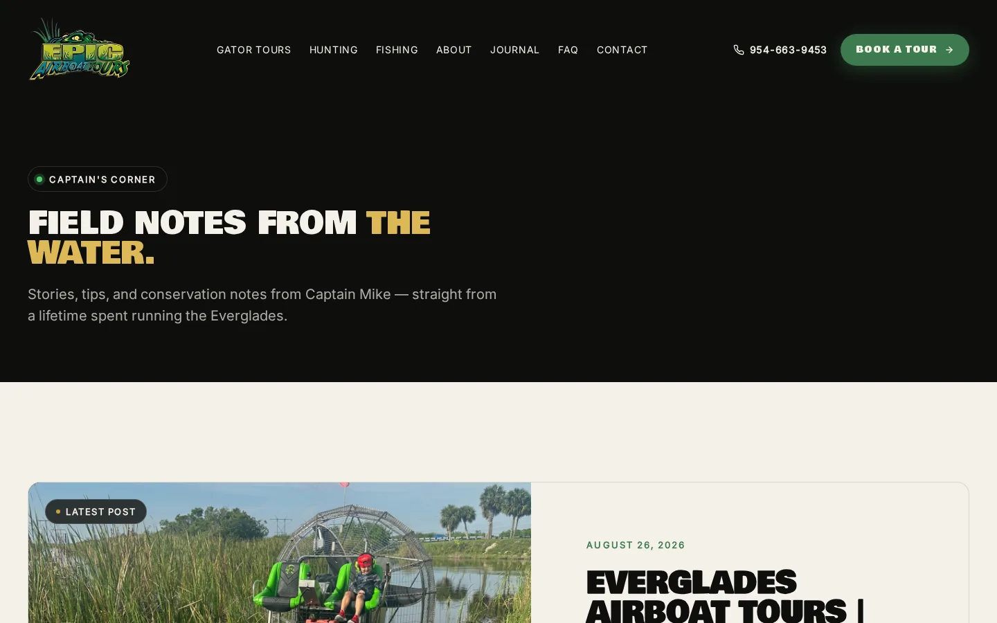 Epic Airboat Tours Captain's Corner: the captain's story and real reviews up front.