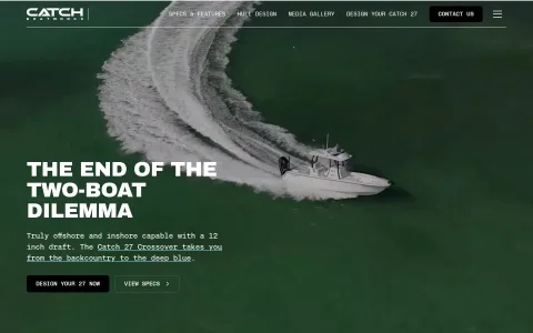 Catch Boatworks homepage hero, a boat builder site we built