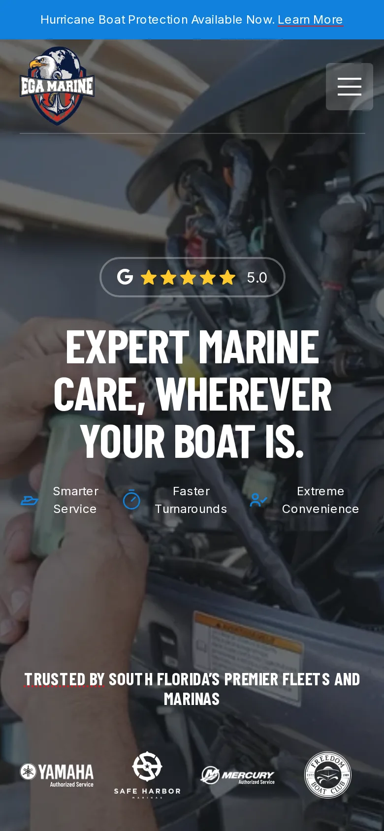 EGA Marine homepage on a phone