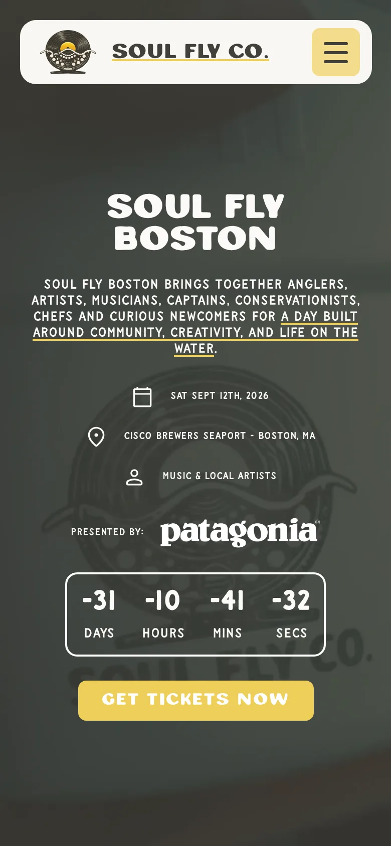 Soul Fly Events Co Boston event page on a phone: date, details and the way in.