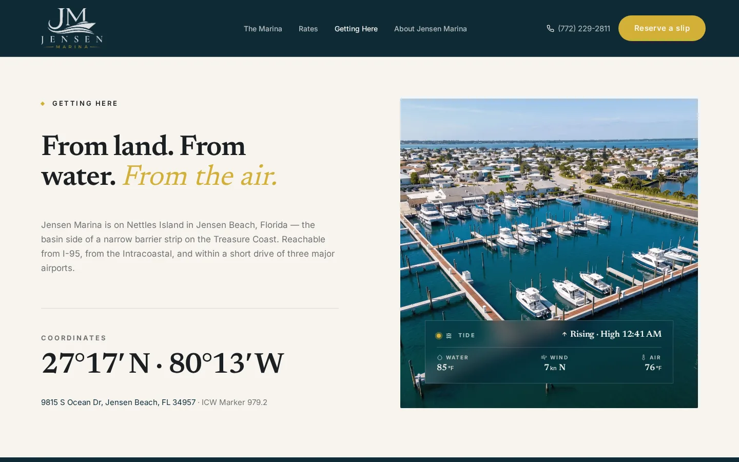 Jensen Marina getting here page: directions by land and by water.