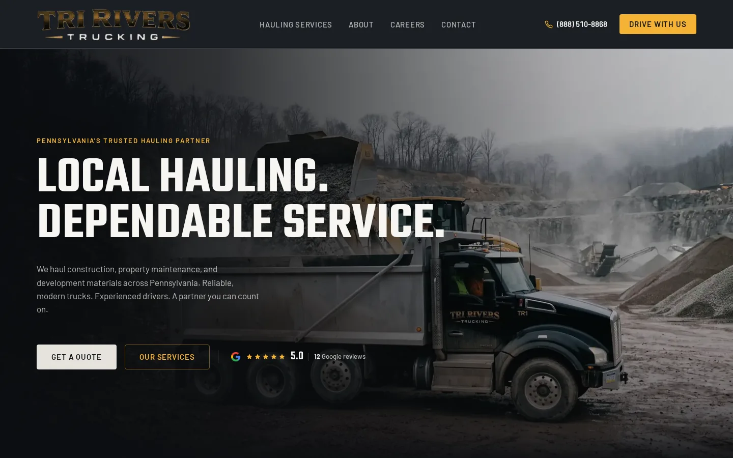 Tri-Rivers Trucking new website homepage