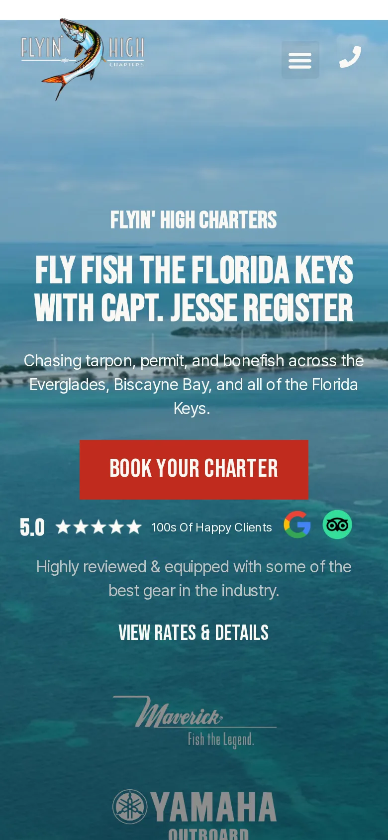 Flyin' High Charters homepage on a phone