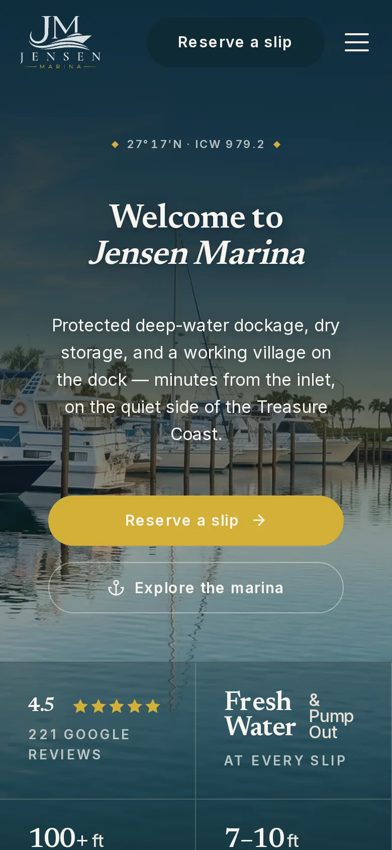 Jensen Marina homepage on a phone