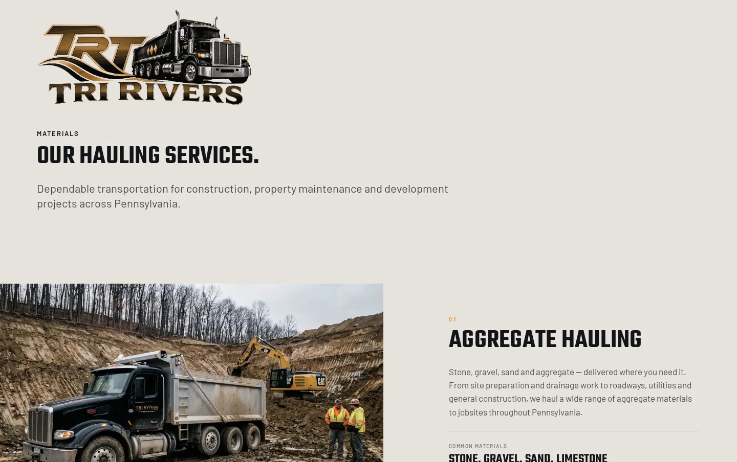 Tri-Rivers Trucking hauling services and materials