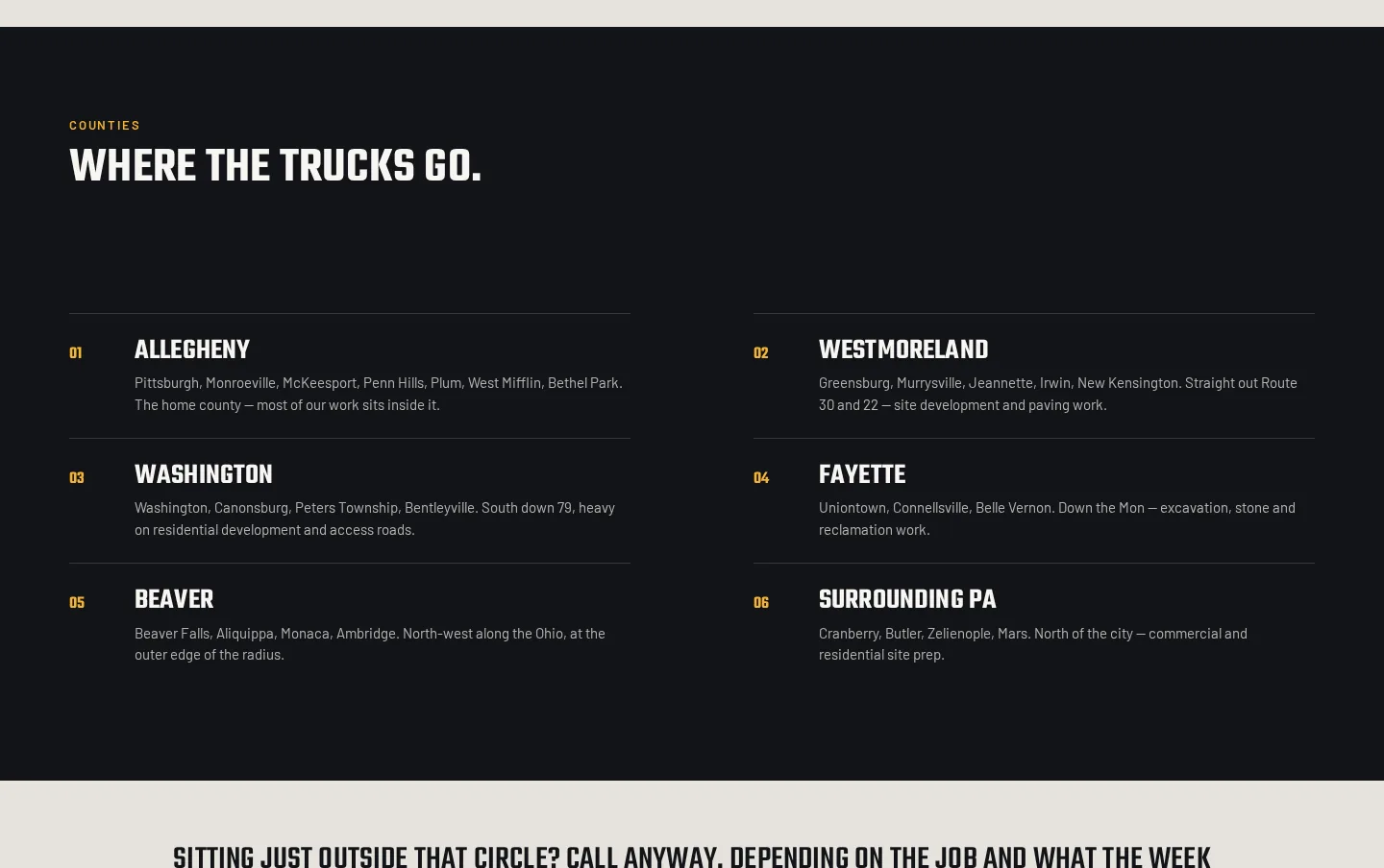 Tri-Rivers Trucking Western PA service area by county