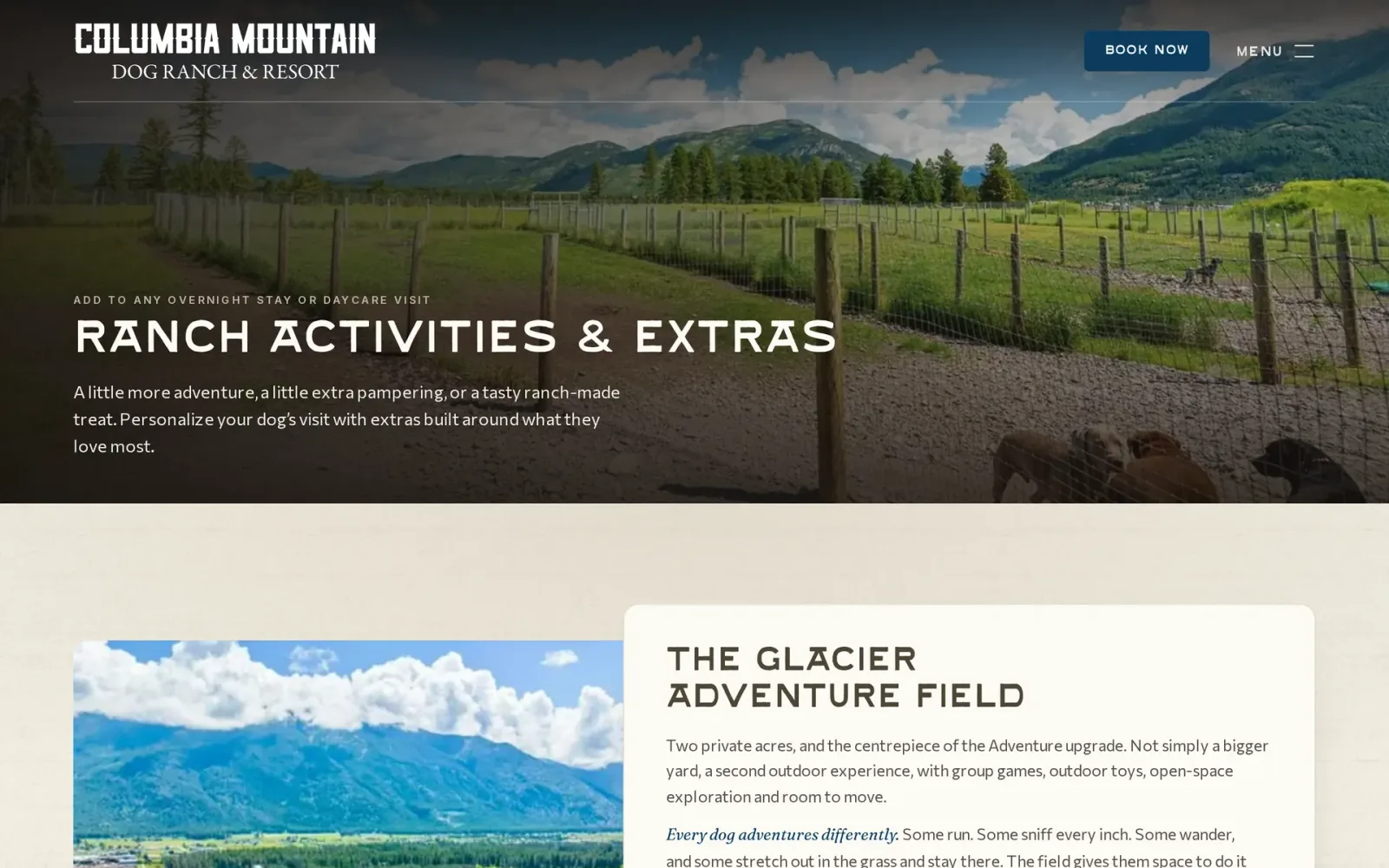 Columbia Mountain Dog Ranch activities page hero, Ranch Activities and Extras