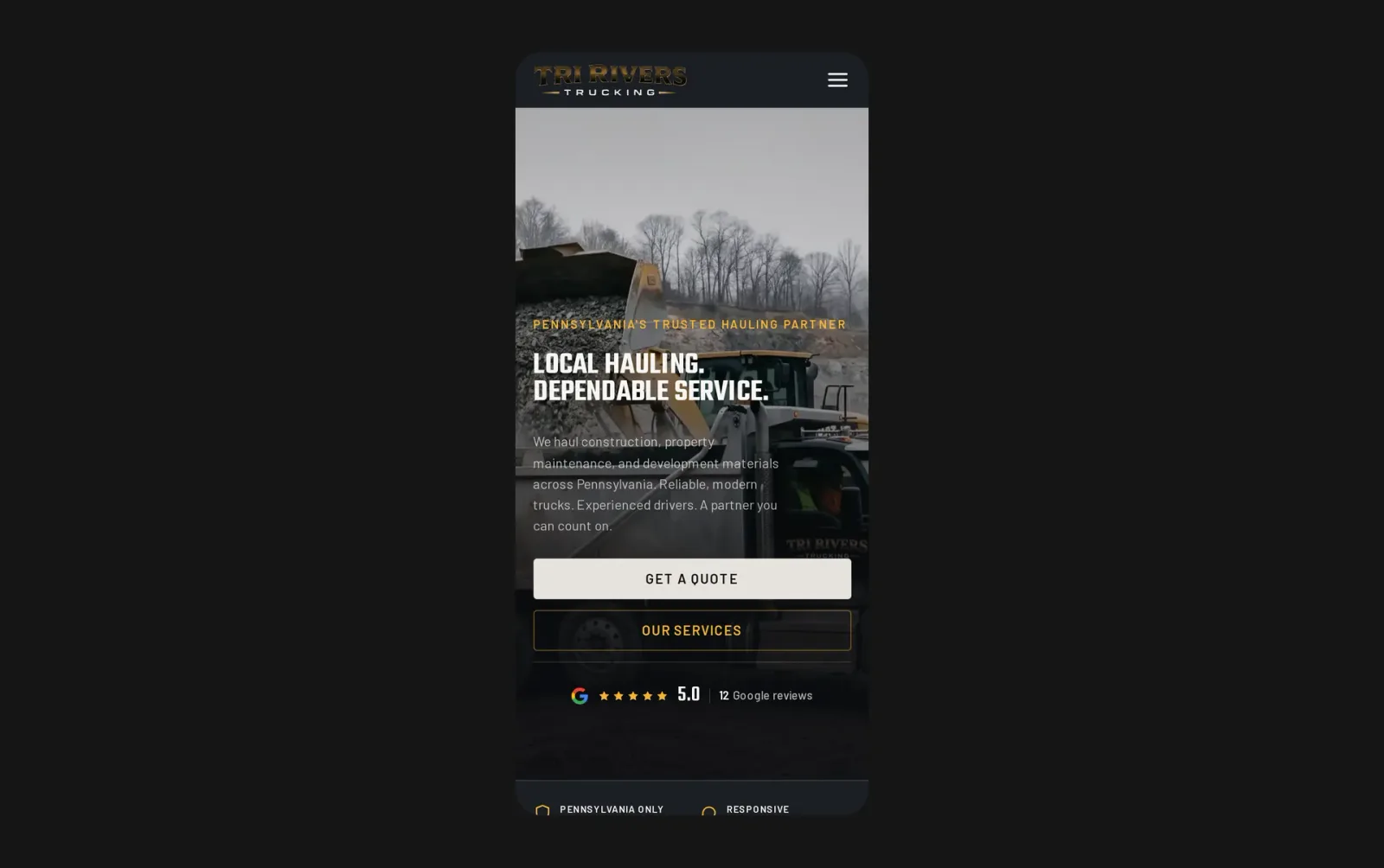 Tri-Rivers Trucking site on mobile
