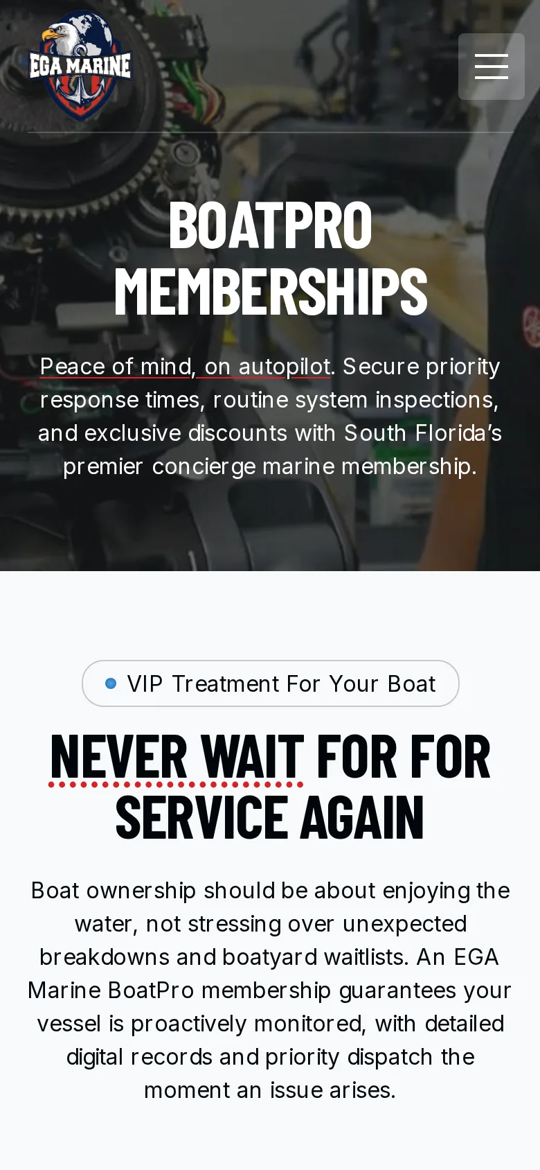 EGA Marine BoatPro memberships on a phone: plans compared in one scroll.