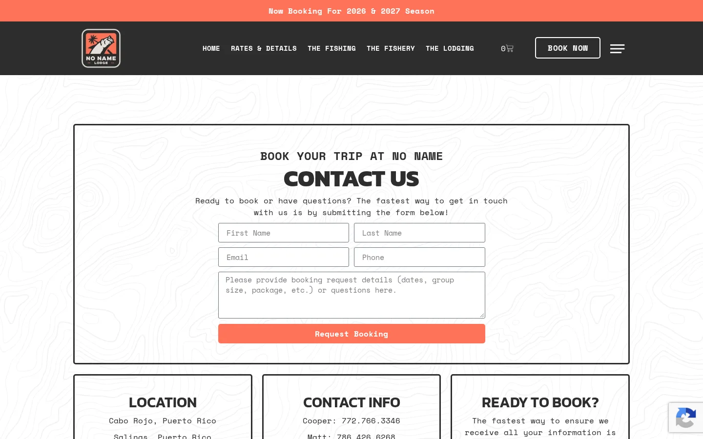 No Name Fly Lodge Contact page