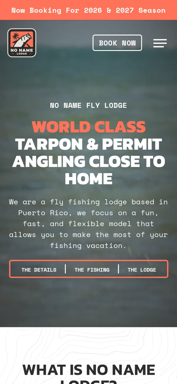 No Name Fly Lodge homepage on a phone