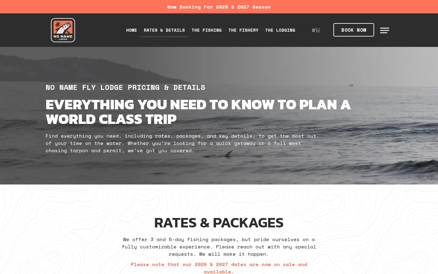 No Name Fly Lodge Rates & Details page