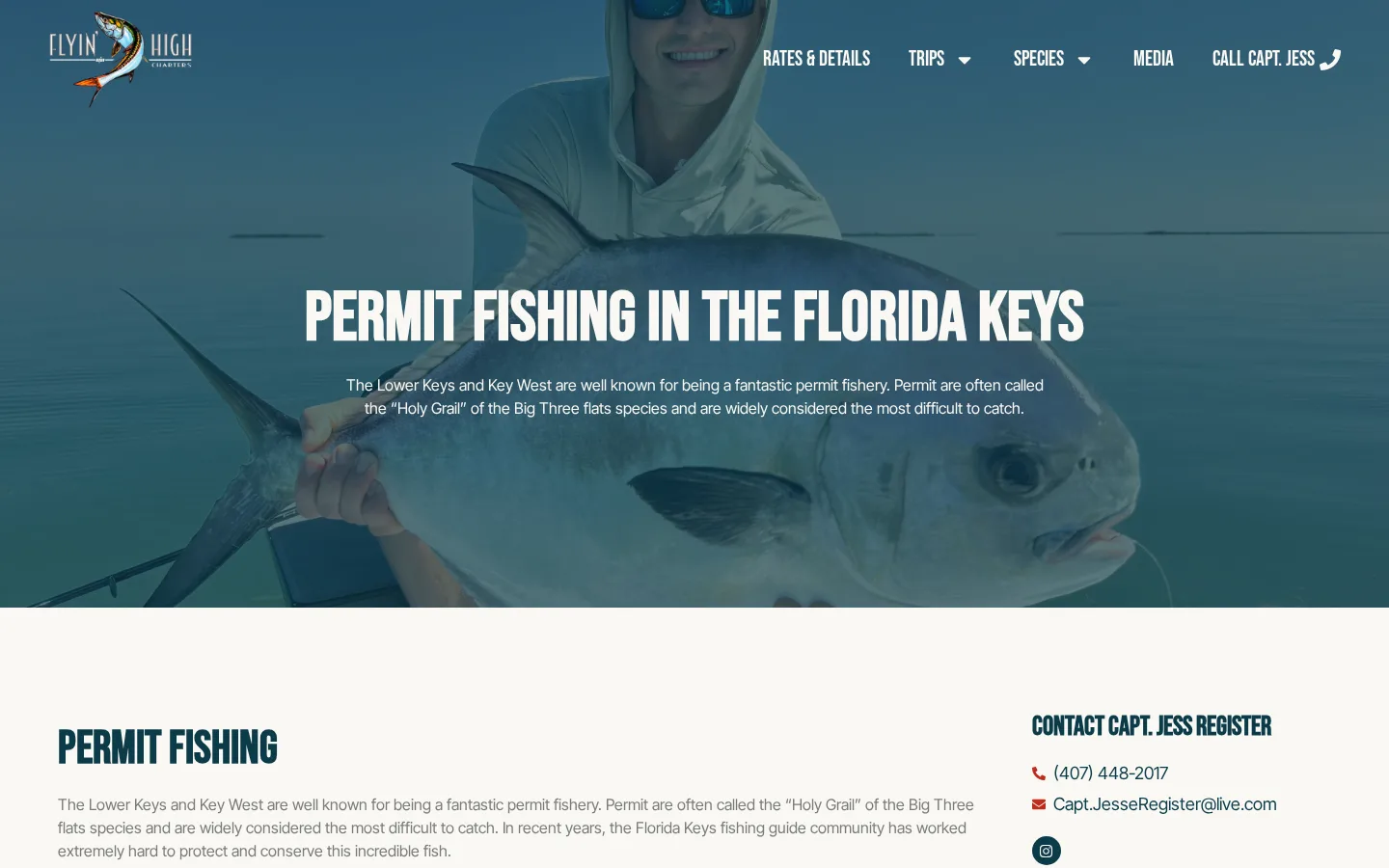 Flyin' High Charters permit fishing page.