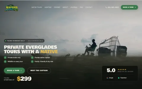 Epic Airboat Tours homepage hero, a tour site we built