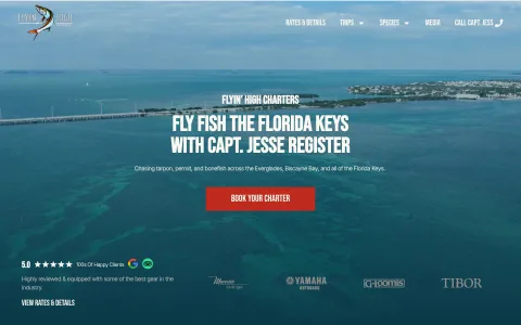 Flyin' High Charters homepage hero, a guide site we built