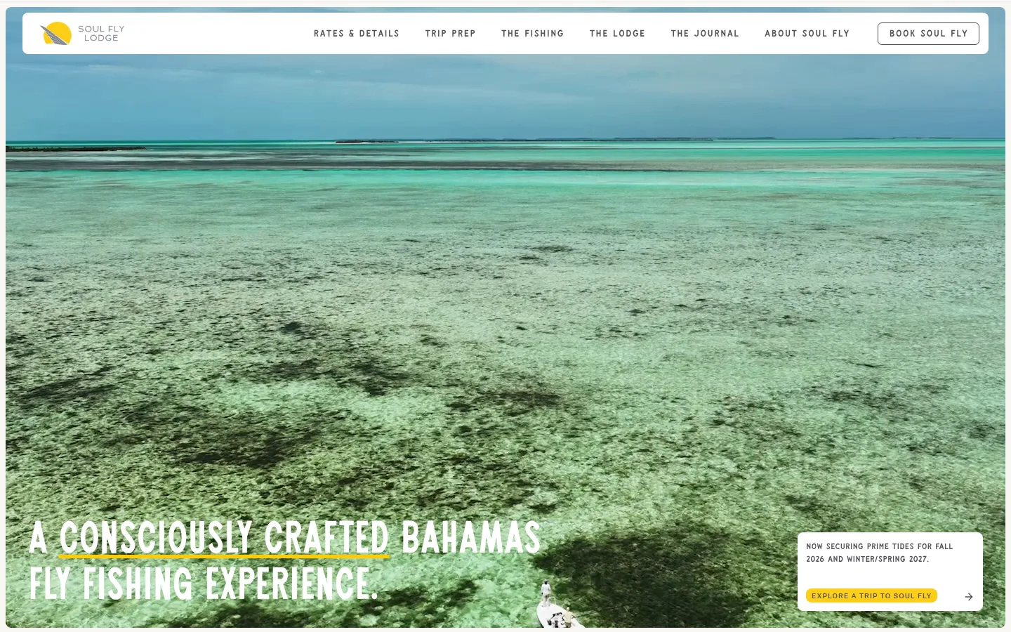 Soul Fly Lodge homepage, a Bahamas fly fishing lodge site we built