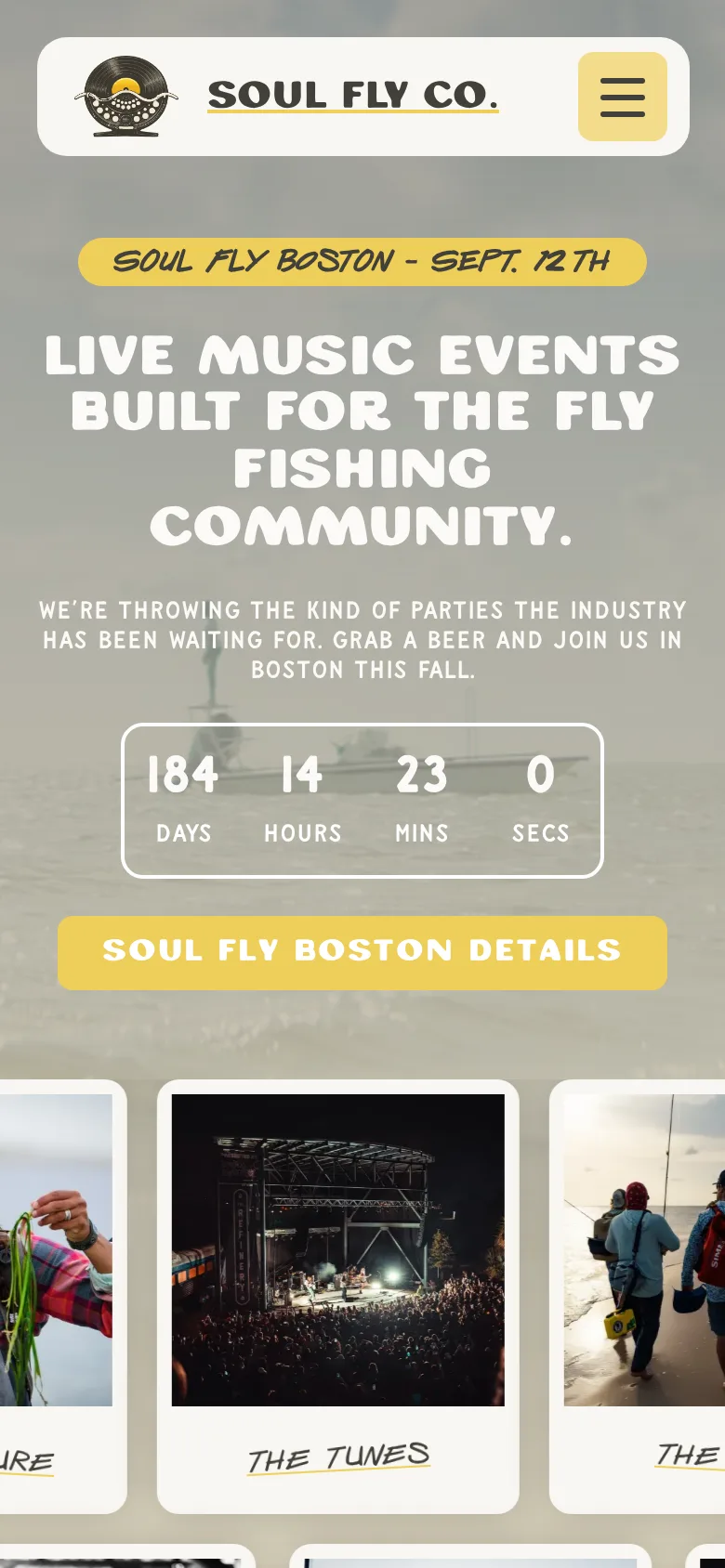 Soul Fly Events Co homepage on a phone