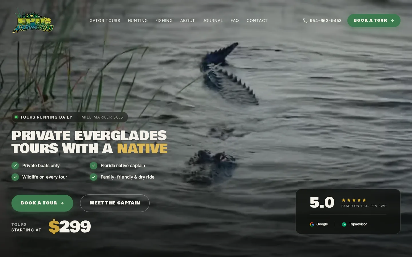 Epic Airboat Tours homepage built by Flood Tide